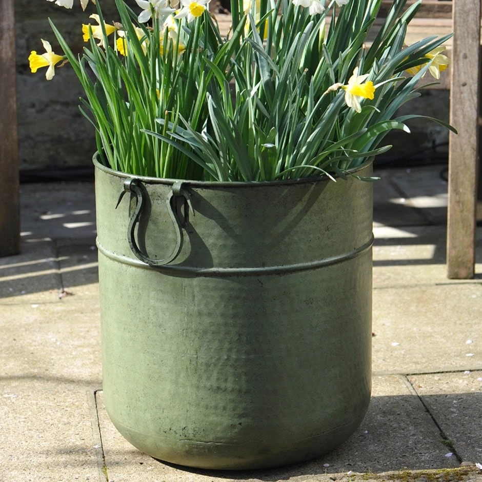 Verdigris Tall Metal Planter 1 Verdigris Tall Metal Planter