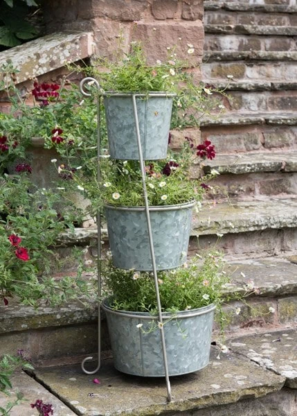 Tiered Corner Stand With Three Galvanised Pots 4 Tiered Corner Stand With Three Galvanised Pots - Image 4