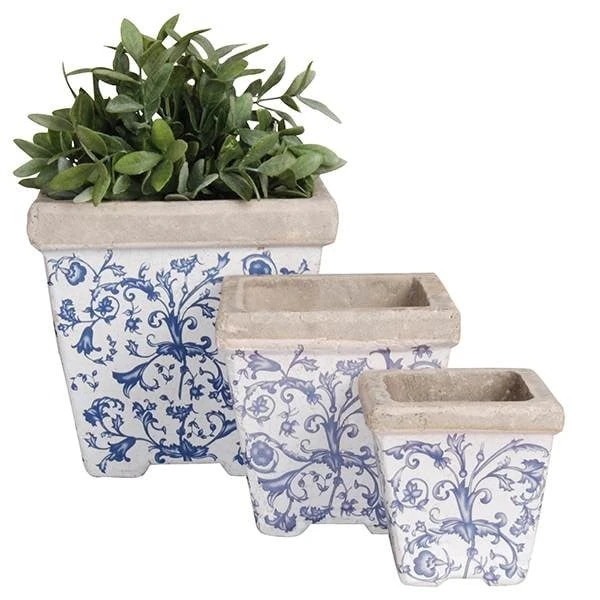Aged Ceramic Flower Pots - Set Of 3 2 Aged Ceramic Flower Pots - Set Of 3 - Image 2