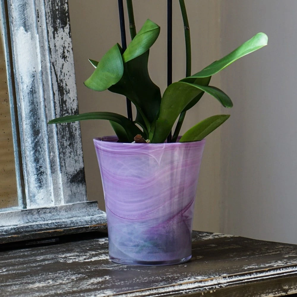 Recycled Glass Flared Orchid Pot - Violet 2 Recycled Glass Flared Orchid Pot - Violet - Image 2