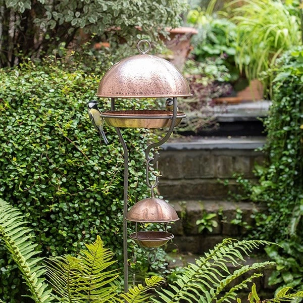 Brushed Copper Stake Bird Feeding Dome 2 Brushed Copper Stake Bird Feeding Dome - Image 2