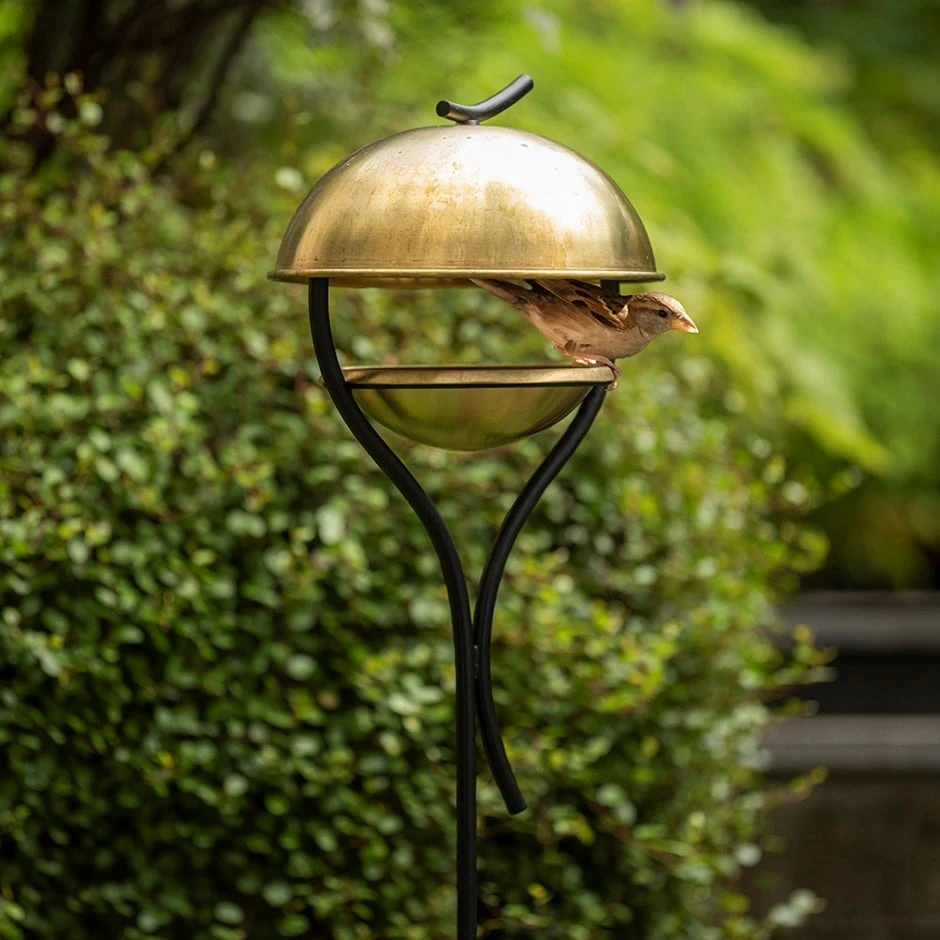 Stake Bird Feeder - Brass 1 Stake Bird Feeder - Brass