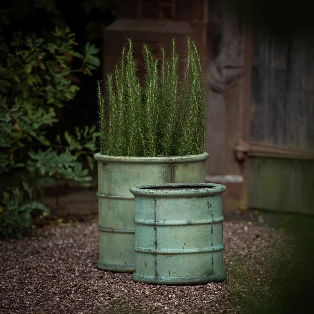 Greenwich Barrel Planter - Verdigris 2 Greenwich Barrel Planter - Verdigris - Image 2